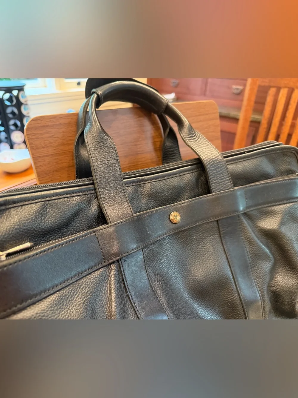 Longchamp Paris EUC Black Leather Weekender Briefcase Travel Crossbody Bag P253